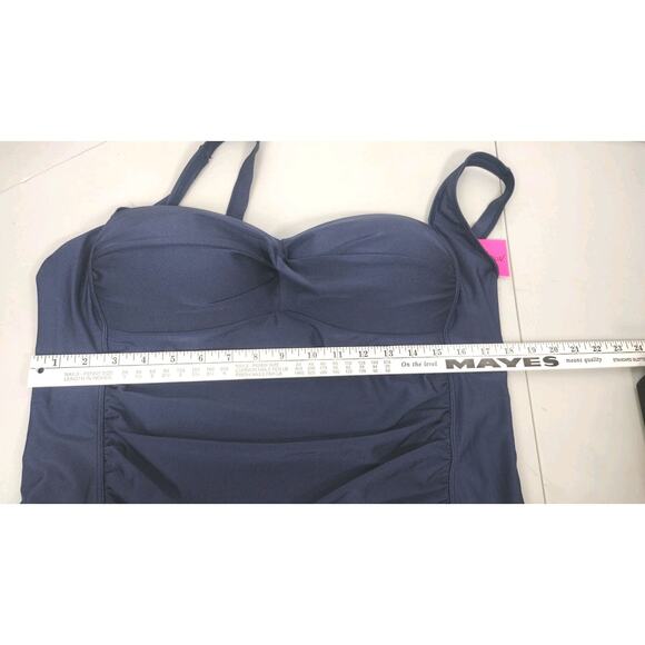 Betsy Johnson 1 piece Swimsuit Ruching Plus Size Blue New 3X MSRP $128 - Picture 10 of 15